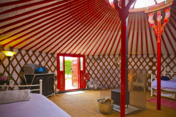 Interior of Caalm Camp Red Yurt